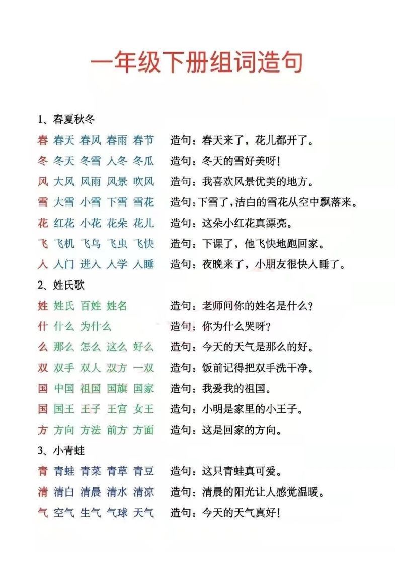 一年级册生字组词造句阅读本_去水印-【免费下载-高清无水印】【语文电子版可打印】