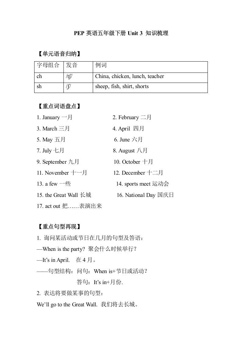 五年级英语册单元知识梳理-Unit3Myschoolcalendar-【免费下载-高清无水印】【英语电子版可打印】