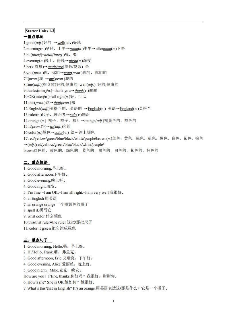 3.人教版七年级英语StarterUnits1-3复习提纲-【免费下载-高清无水印】【英语电子版可打印】
