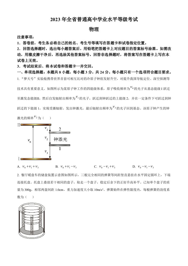 2023年高考物理试卷（山东）（空白卷）