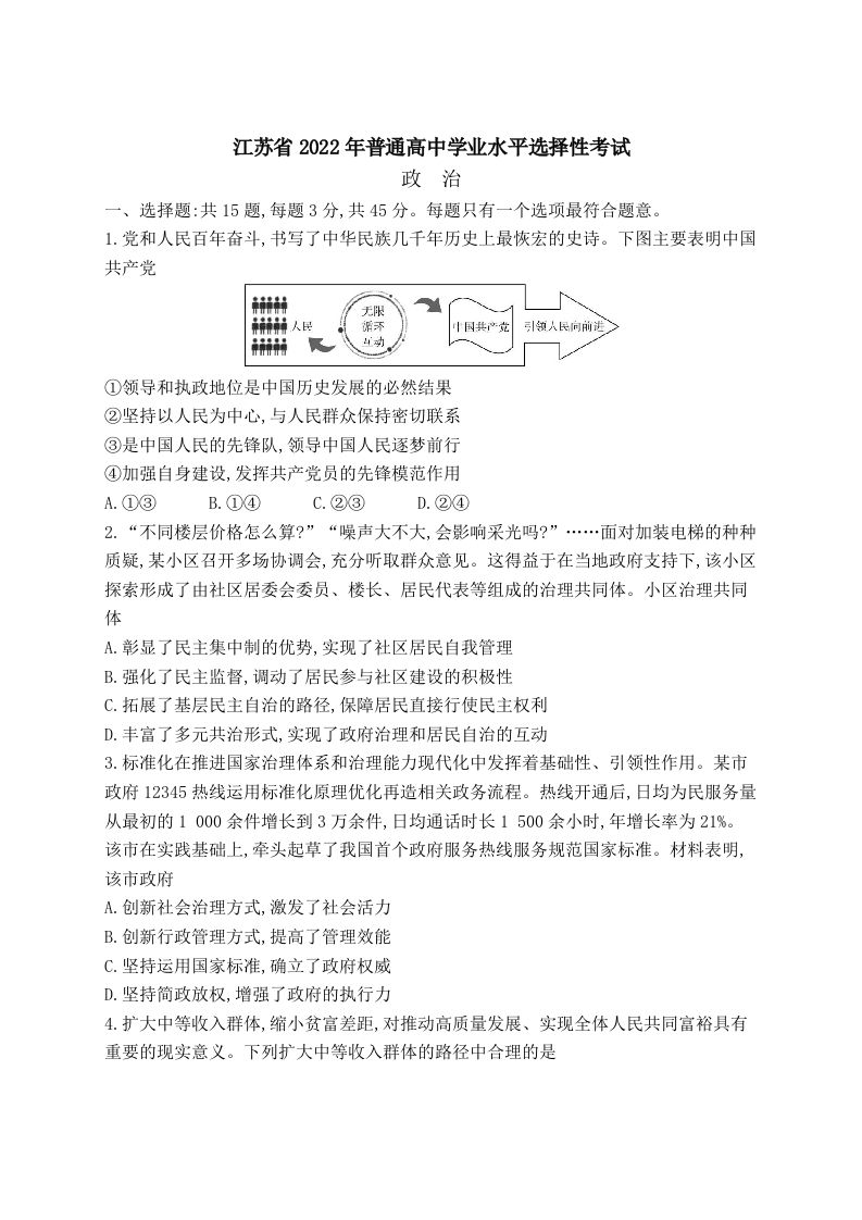 2022年高考政治试卷（江苏）（空白卷）