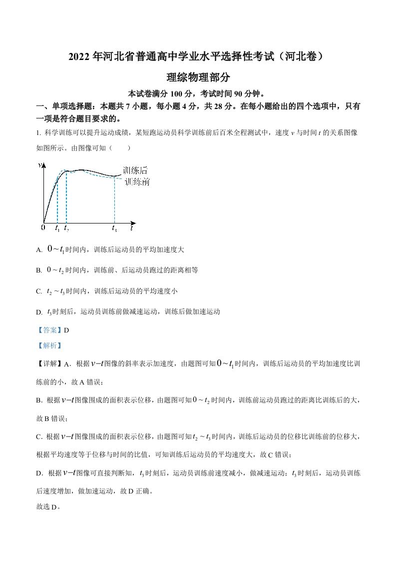 2022年高考物理试卷（河北）（含答案）