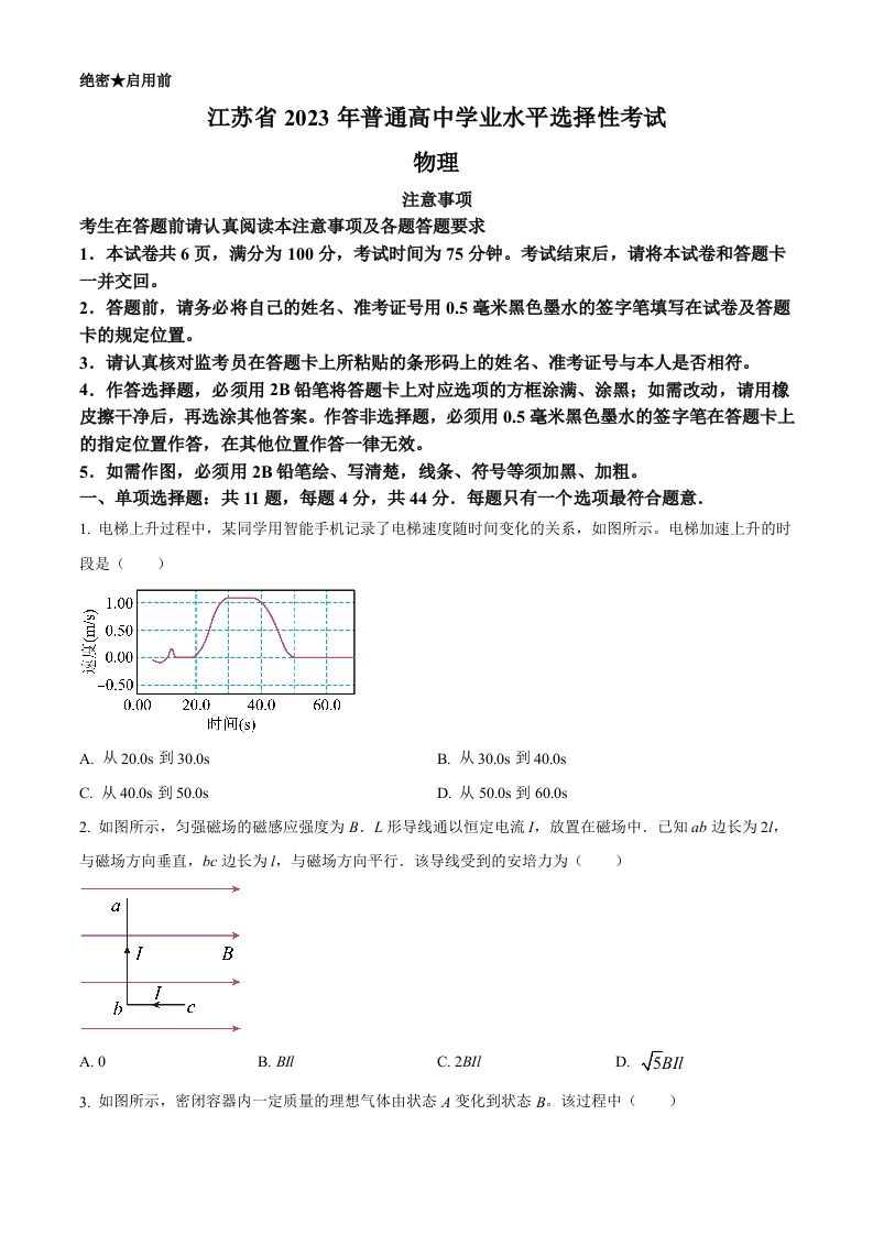 2023年高考物理试卷（江苏）（空白卷）