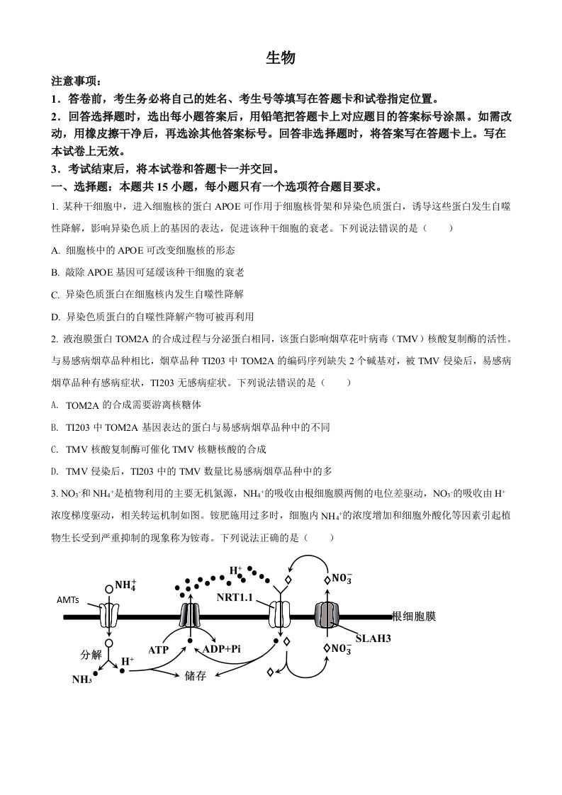 2022年高考生物试卷（山东）（空白卷）