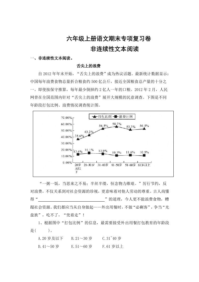 【期末专项知识点专题：非连续性文本阅读】六上语文