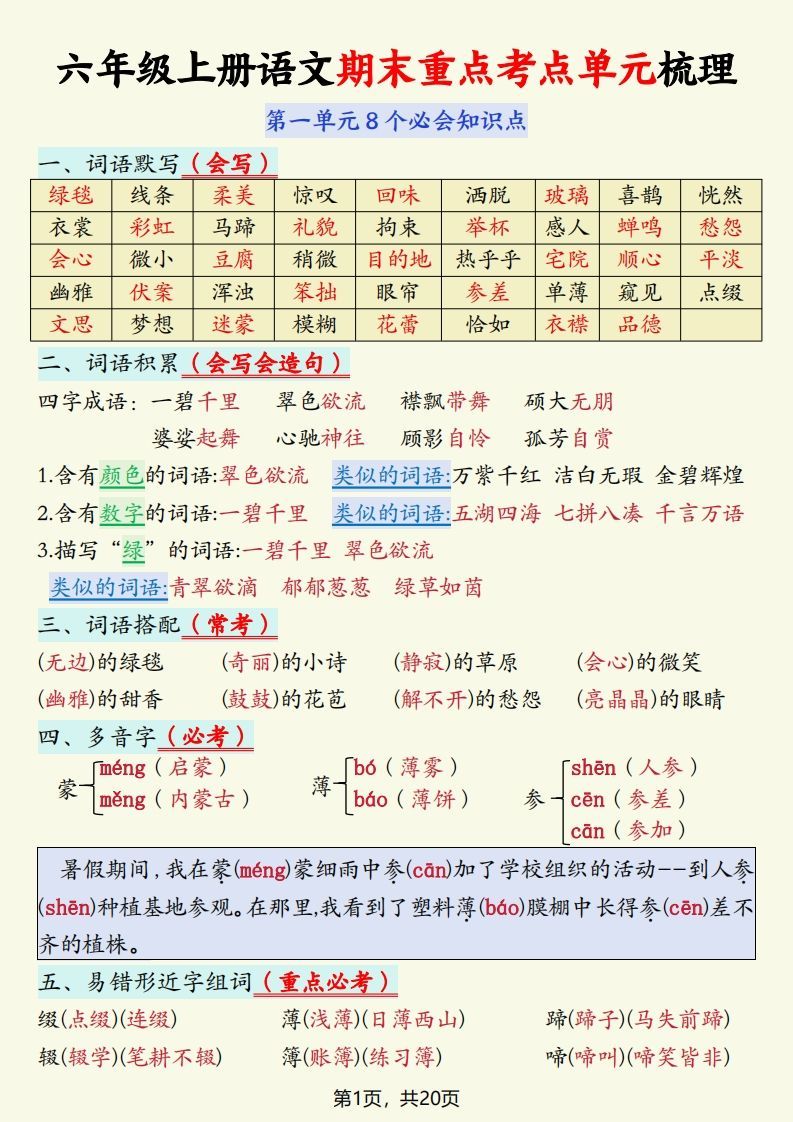 【期末重点考点单元梳理】六上语文