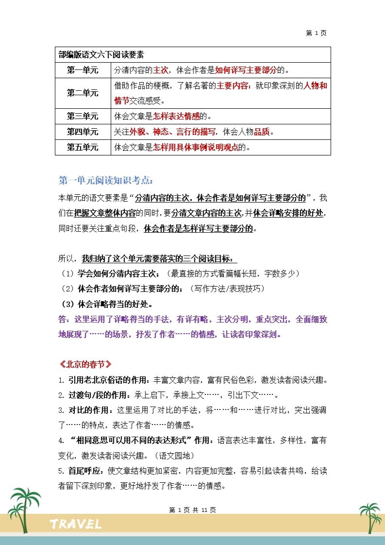 【阅读要素-阅读知识考点】六下语文