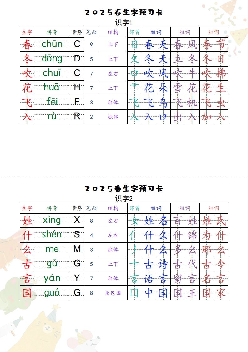 25一下语文【预习卡】