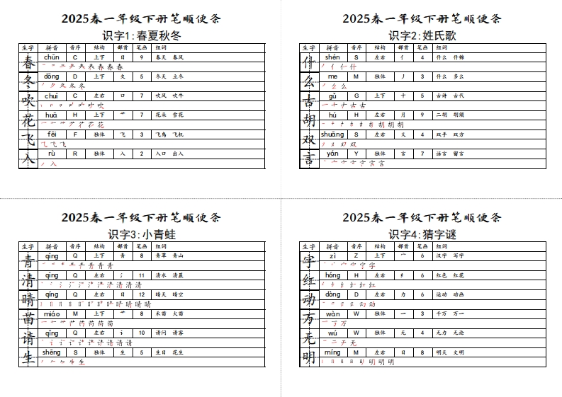 【笔顺小贴贴】一下语文最终版生字预习