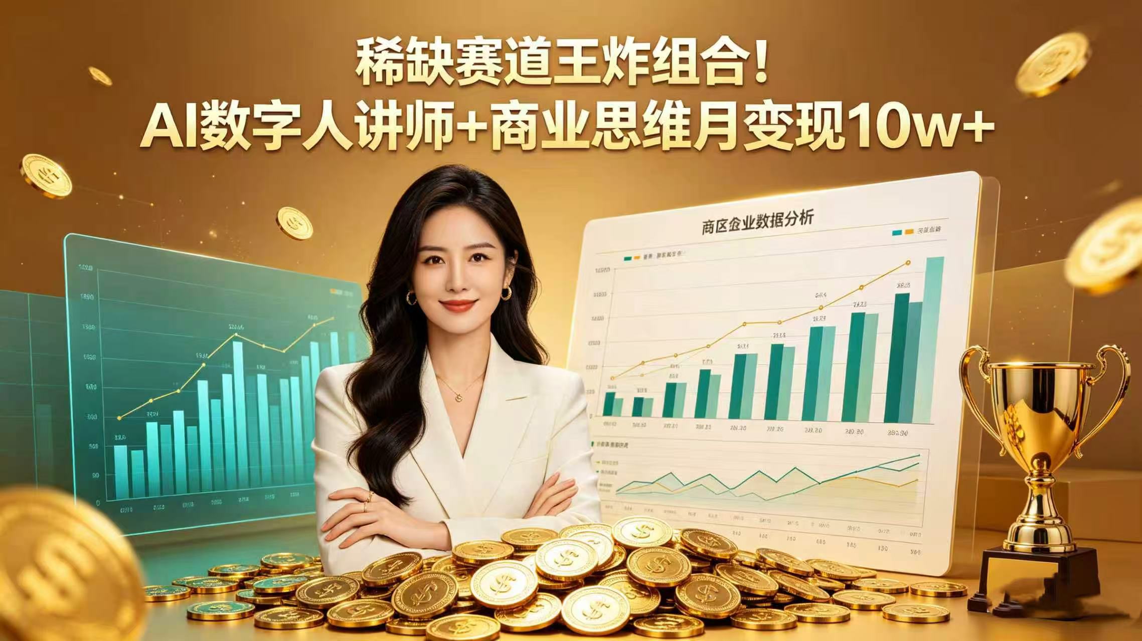 稀缺赛道王炸组合！AI 数字人讲师 + 商业思维 月变现 10w+-阿甘项目库