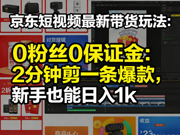京东短视频最新带货玩法，0丝0保证金，2分钟剪一条爆款，新手也能一天1k+【揭秘】