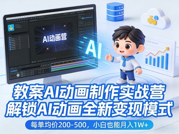 教案AI动画制作实战营，解锁AI动画全新变现模式，每单均价200-500，小白也能1W+