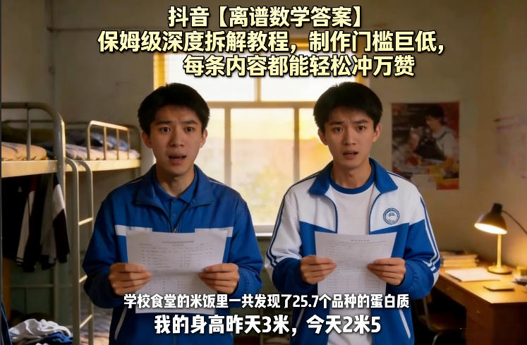 某音【离谱数学答案】保姆级深度拆解教程，制作门槛巨低，每条内容都能轻松冲万赞，附详细步骤