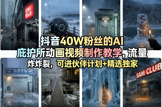 某音40W丝的AI庇护所动画视频制作教学，流量炸裂，可进伙伴计划+精选独家