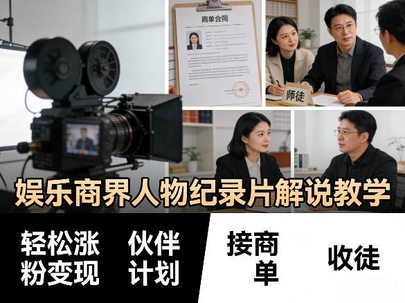 娱乐商界人物纪录片解说教学，轻松涨变现，伙伴计划，接商单，收徒等