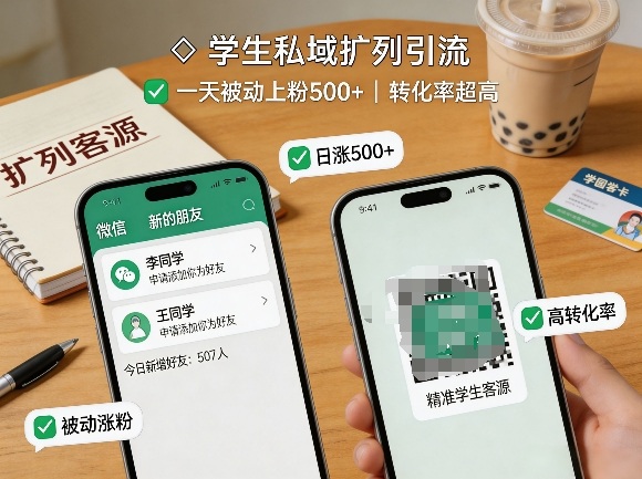 学生私域扩列y.流，一天被动上500+，转化率超高