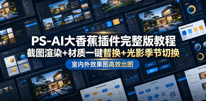 PS-AI大香蕉完整版教程，截图渲染+材质一键替换+光影季节切换，室内外效果图高效出图高阶课程