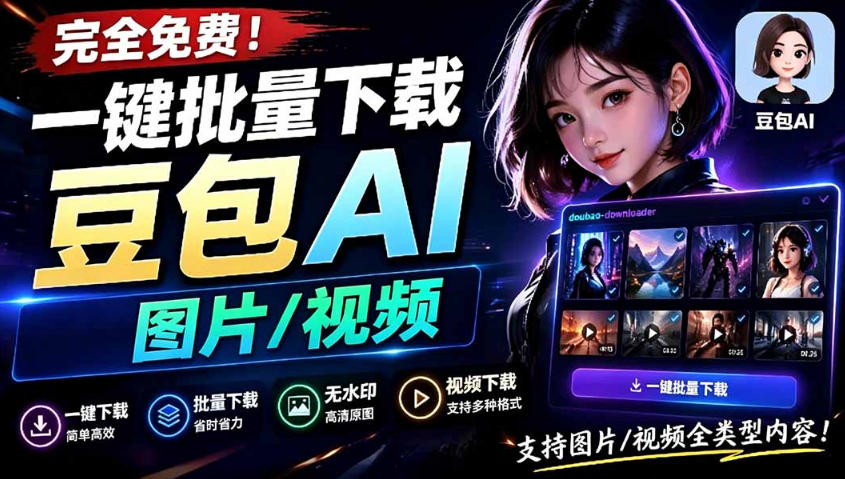 Github最新发布！一键批量下载豆包AI无水印图片视频，简单易用，解析提示词