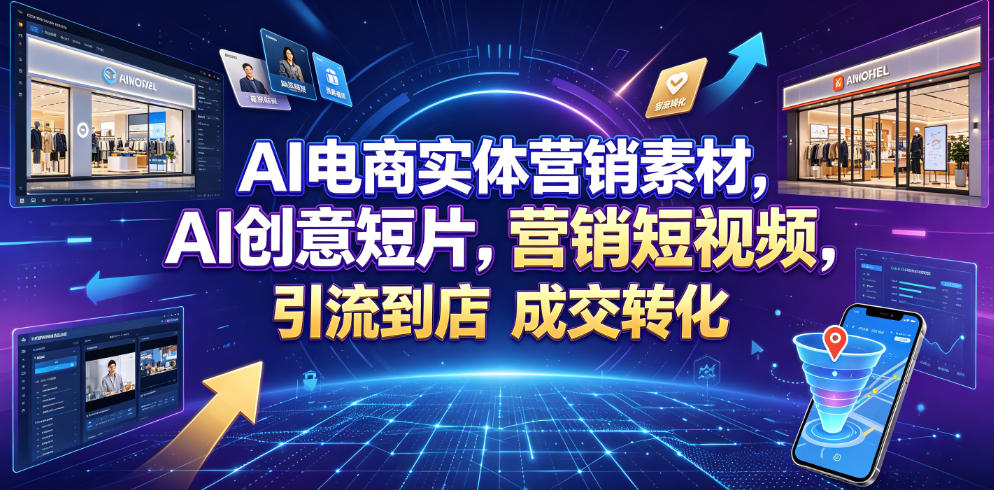 AI电商实体营销素材，AI创意短片，高效打造营销短视频，轻松y.流到店，稳定提升门店客流与成交转化