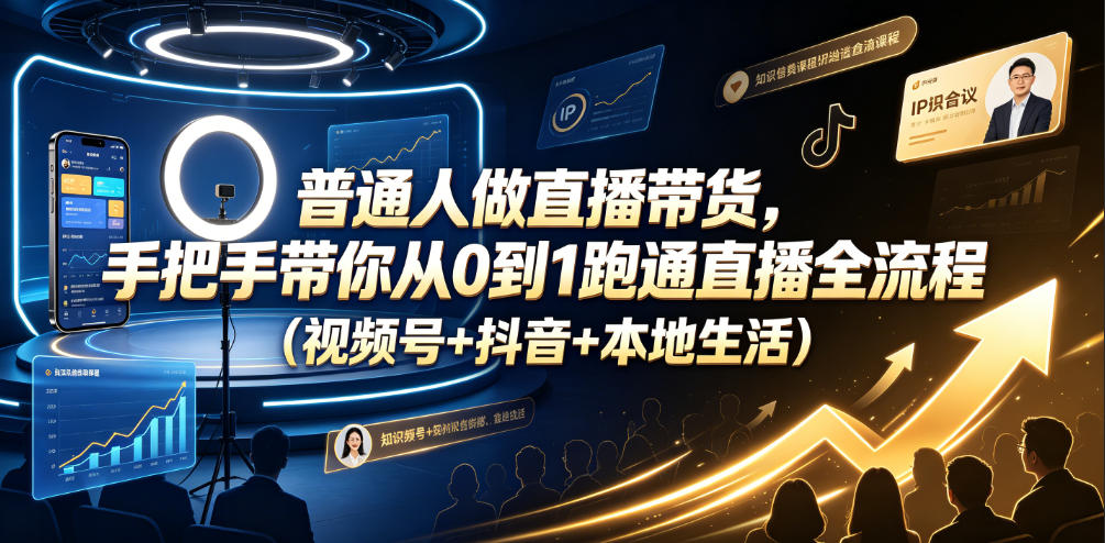 普通人做直播带货，手把手带你从0到1跑通直播全流程（视频号+某音+本地生活）