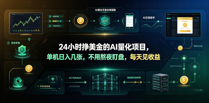 24小时挣的AI量化项目，单机一天几十，不用熬夜盯盘，每天见收益【揭秘】