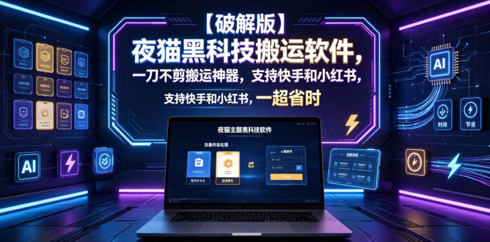 【版】夜猫黑科技软件，一刀不剪神器，支持某手和小某书，一键超省时！