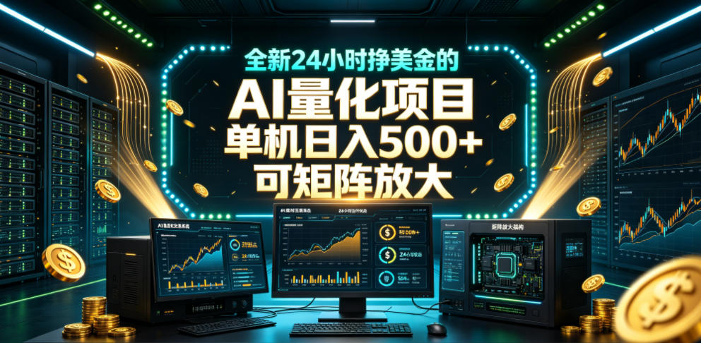 全新24小时挣的AI量化项目，单机一天500+，每天见收益，可矩阵放大【揭秘】
