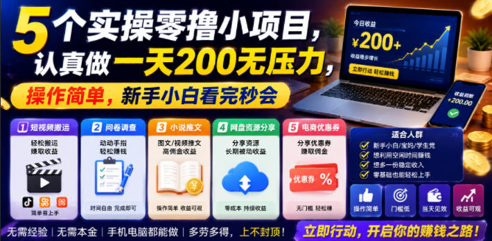 5个实操零小项目，认真做一天200无压力，操作简单，新手小白看完秒会【揭秘】