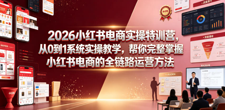 2026小某书电商实操特训营，从0到1系统实操教学，帮你完整掌握小某书电商的全链路运营方法