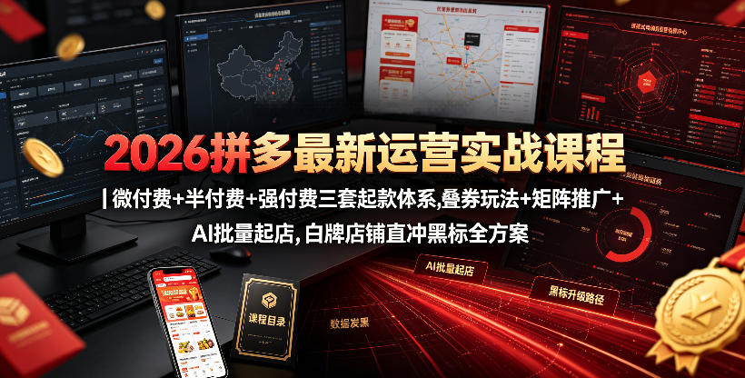 2026某夕夕最新运营实战课程｜微付费+半付费+强付费三套起款体系，叠券玩法+矩阵推广+AI批量起店，白牌店铺直冲黑标全方案
