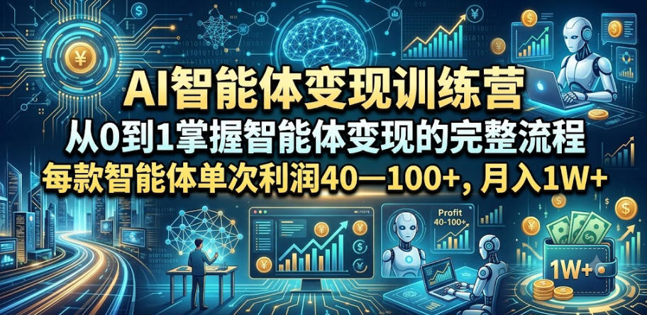 AI智能体变现训练营，从0到1掌握智能体变现的完整流程，每款智能体单次利润40—100+，1W+
