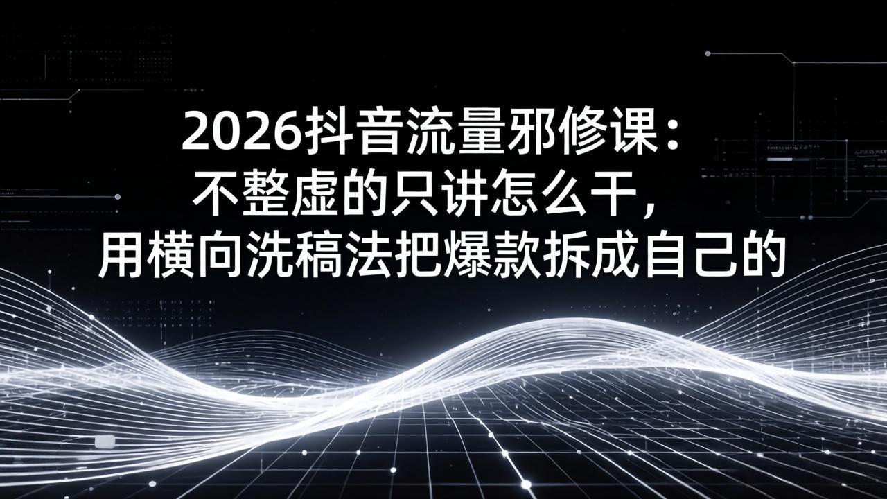 （17725期）2026某音流量邪修课：不整虚的只讲怎么干，用横向洗稿法把爆款拆成自己的