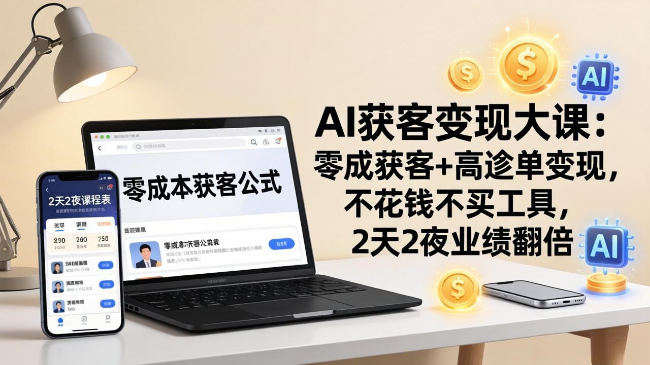（17735期）AI获客变现大课：零成本获客+高客单变现，不花钱不买工具，2天2夜业绩翻倍