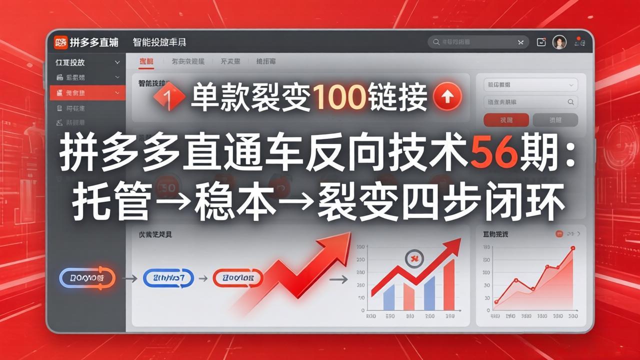 （17737期）某夕夕直通车反向技术56期：托管→稳本→裂变四步闭环，单款裂变100链接抢占核心流量