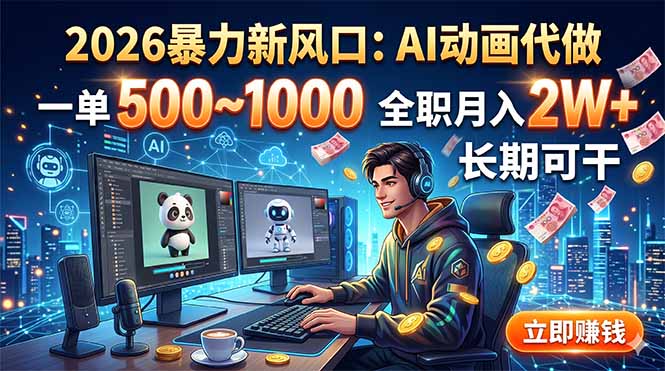 （18993期）2026新风口：AI动画代做，一单500~1000，全职2W+，长期可干