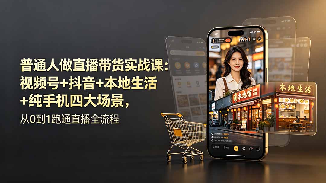 （19111期）普通人做直播带货实战课：视频号+某音+本地生活+纯手机四大场景，从0到1跑通直播全流程