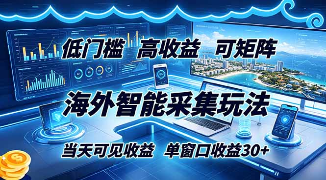 （18955期）海外智能采集玩法，低门槛高单价可矩阵，当天可见收益，单窗口30+