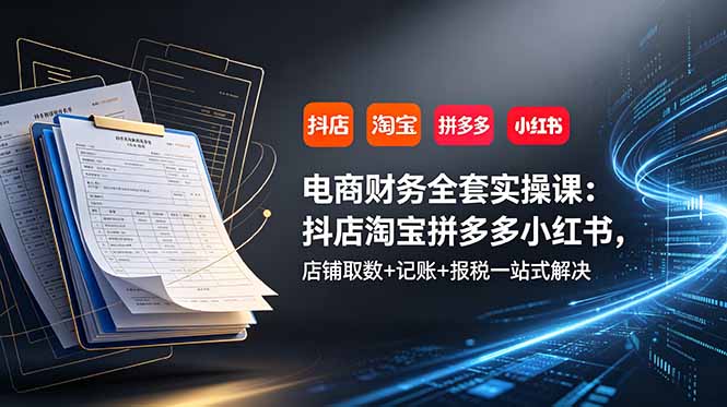 （19001期）电商财务全套实操课：抖店淘宝某夕夕小某书，店铺取数+记账+报税一站式解决