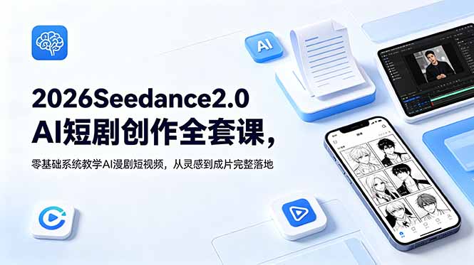 （18958期）2026Seedance2.0AI短剧创作全套课，零基础系统教学AI漫剧短视频，从灵感到成片完整落地