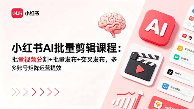 （18959期）小某书AI批量剪辑课程：批量视频分割+批量发布+交叉发布，多账号矩阵运营提效