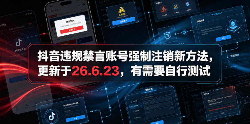 （19015期）某音违规禁言账号强制注销新方法，更新于26.6.23，有需要自行测试