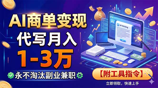 （19102期）AI商单变现，靠代写1-3万，永不淘汰副业兼职【附工具指令】