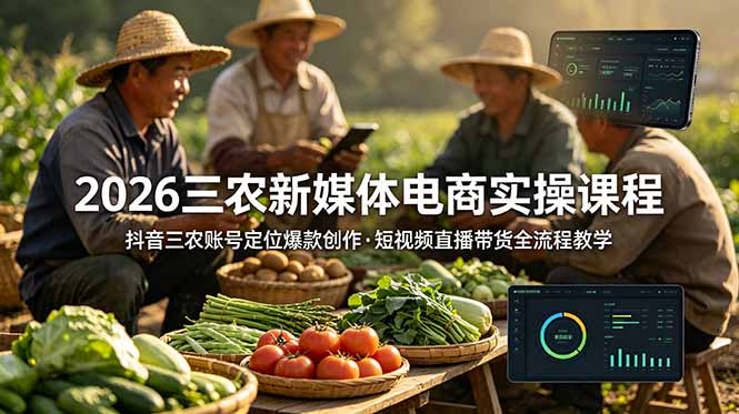 （18991期）2026三农新媒体电商实操课程：某音三农账号定位爆款创作，短视频直播带货全流程教学
