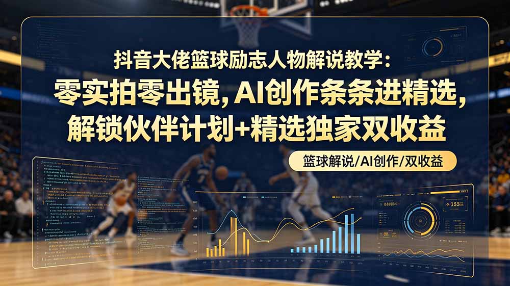 （19047期）某音大佬篮球励志人物解说教学：零实拍零出镜，AI创作条条进精选，解锁伙伴计划+精选独家双收益