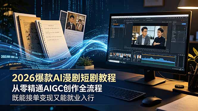 （18980期）2026 爆款 AI 漫剧短剧教程 从零精通 AIGC 创作全流程 既能接单变现又能就业入行