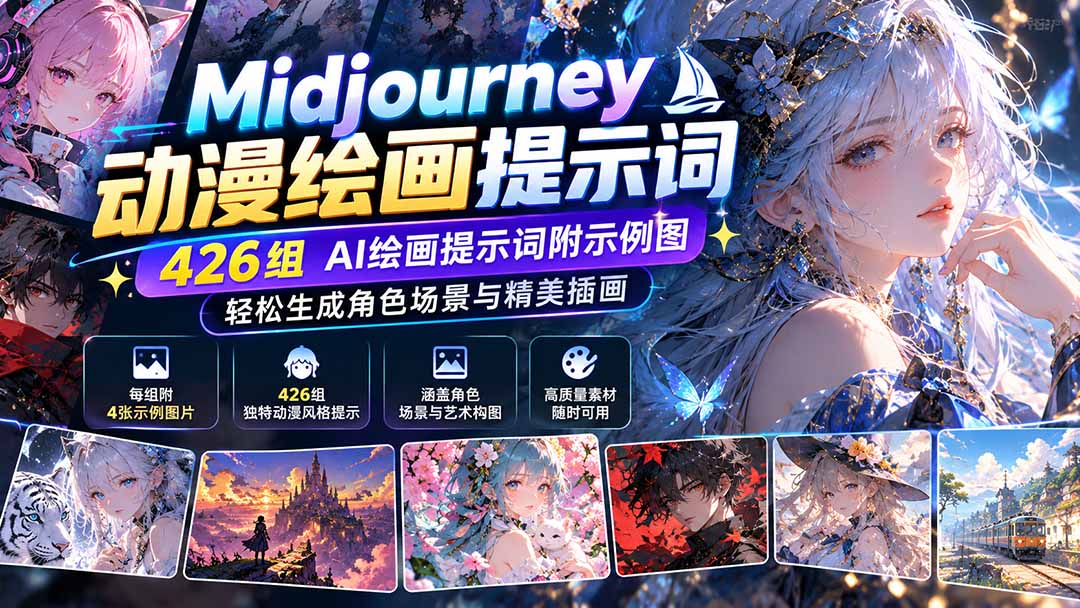 426个Midjourney动漫角色人工智能AI图像生成提示词，非常适合创造角色、场景和艺术构图