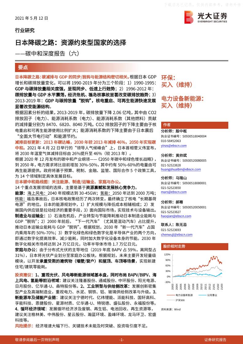 202105碳中和深度报告(六)：日本降碳之路，资源约束型国家的选择