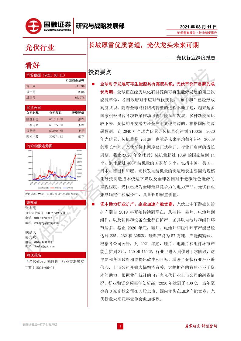 光伏：长坡厚雪优质赛道，光伏龙头未来可期-国融证券