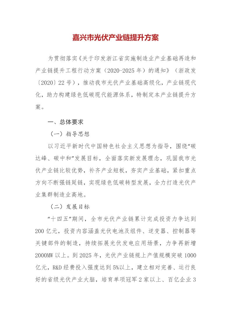 嘉兴市光伏产业链提升方案