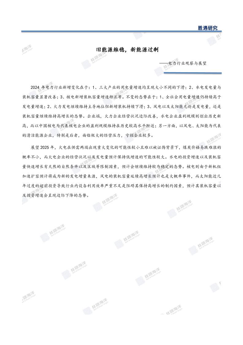 旧能源维稳，新能源过剩——电力行业观察与展望